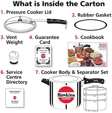 Hawkins 6.5 Litre Classic Pressure Cooker with Pots, Inner Lid Cooker with Separator Set, Silver (CL66)