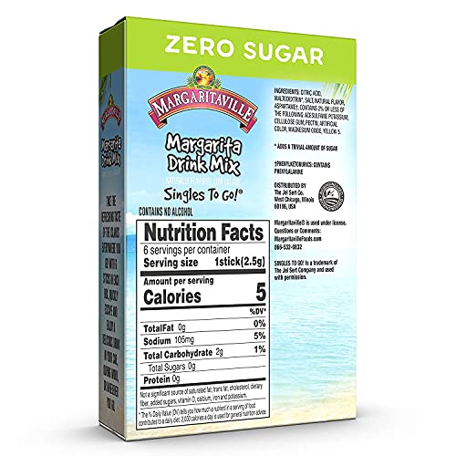 Margaritaville singles to go water drink mix - pina colada flavored, non-alcoholic powder sticks (6 boxes with 6 packets each - 36 total servings), 0.70 ounce (pack of 6)