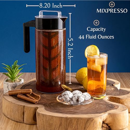 Mixpresso Cold Brew Coffee Maker, 44 Oz Glass Cold Brew Pitcher with Filter | Iced Coffee & Tea Maker with Reusable Mesh Filter