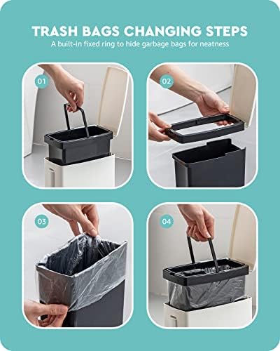 Baffect 2 Liter White Slim Bathroom Trash Can with Lid and Toilet Brush Holder | RV Small Bathroom Trash Bin With Hidden Long Handle Toilet Rim Brush