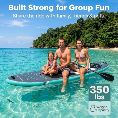 SereneLife 10’ Inflatable Stand Up Paddle Board with Premium SUP Accessories - Wide Stable Design with Non-Slip EVA Deck Pad, for Youth and Adults, 350 lbs. Capacity