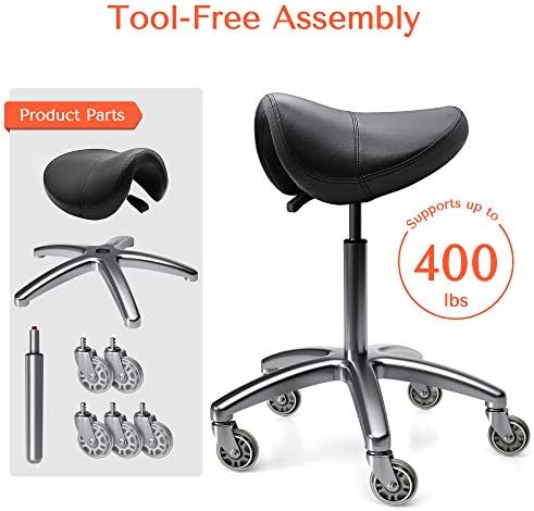 TASALON Wheeled Ergonomic Swivel Saddle Stool, Black