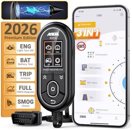 ANCEL BD310 Bluetooth OBD2 Scanner, 2-in-1 Car Diagnostic Scan Tool & Code Reader with App, Battery Test, Trip Analysis, Performance Test