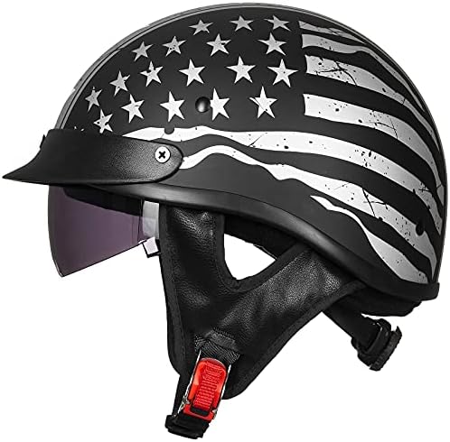 ILM Half Helmet Motorcycle Open Face Sun Visor Quick Release Buckle DOT Approved Cycling Motocross Suits Men Women 205V (M, Matt Black)