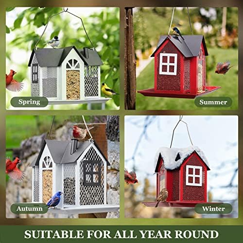 Kingsyard Bird Feeder House for Outside, Metal Mesh Wild Bird Feeder with Triple Feeders for Finch Cardinal Chickadee, Large Capacity