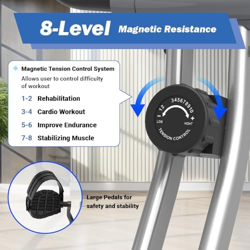 Exerpeutic Foldable Exercise Bike, 8 levels of Resistance Stationary Bicycle with Airsoft Seat, LCD Display to Track Distance, Calories