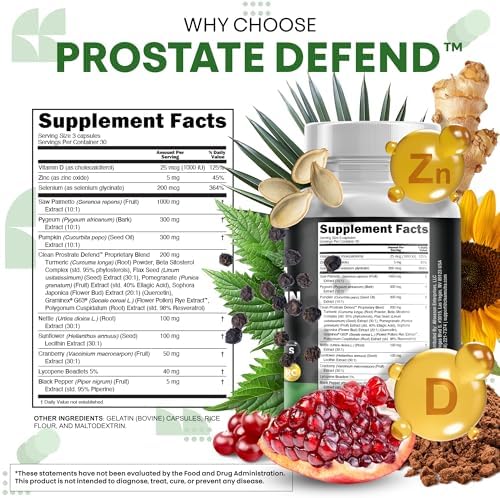 Clean Nutraceuticals Saw Palmetto Pumpkin Seed Oil Pygeum Sunflower Lecithin Stinging Nettle Cranberry - Prostate Supplements for Men with Lycopene