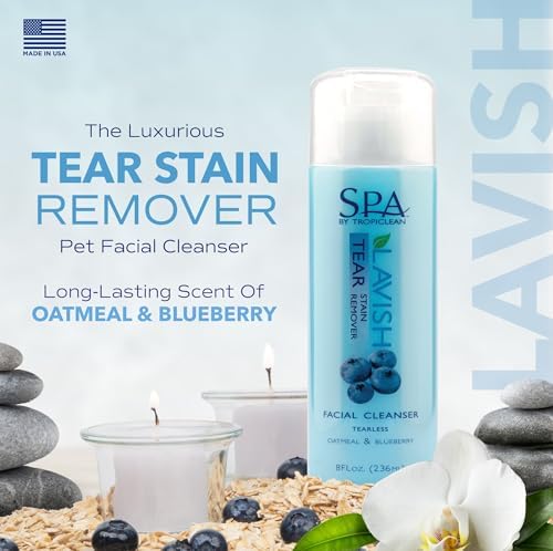 TropiClean SPA Tear Stain Remover for Dogs, Blueberry Facial Shampoo, 8oz | Tear Stain Remover | Whitening & Brightening | Tearless | Odor Eliminator | Made in USA