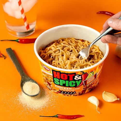 Nissin Hot & Spicy Ramen Noodle Soup, Chicken, 3.32 Ounce (Pack of 6) | Bold and spicy flavor for a kick of heat in every bite