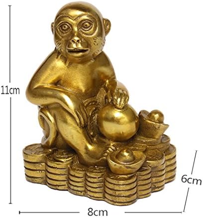 Brass Zodiac Monkey Statue, Chinese Feng Shui Decor for Wealth Luck | Golden Money Monkey Figurine, Home Desk Office Decor, Career & Wealth Decor