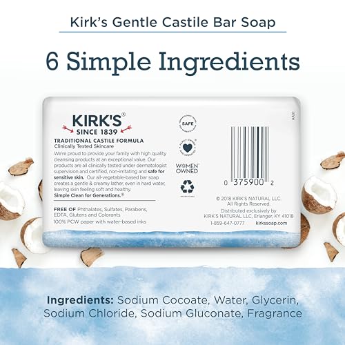 Kirk's Original Coco Castile Bar Soap Fragrance Free 4 Ounces (8 Pack)