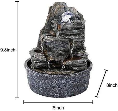 Rockery Indoor Water Fountain, Zen Meditation Tabletop Fountain with LED Lights & Crystal Ball for Home Office Bedroom 9 4/5"