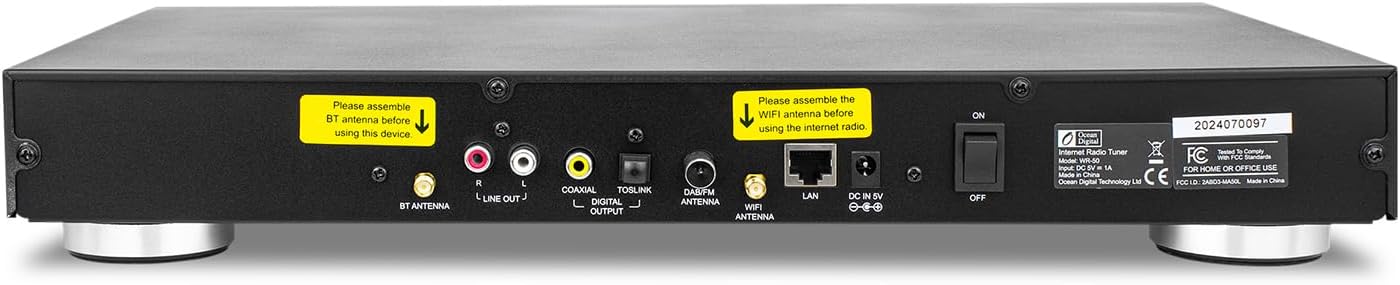 Ocean Digital WR-50 Internet Radio Tuner Component Wi-Fi, Ethernet LAN, Podcasts, Stereo Outputs to Connect Hi-Fi System, Bluetooth Receiver