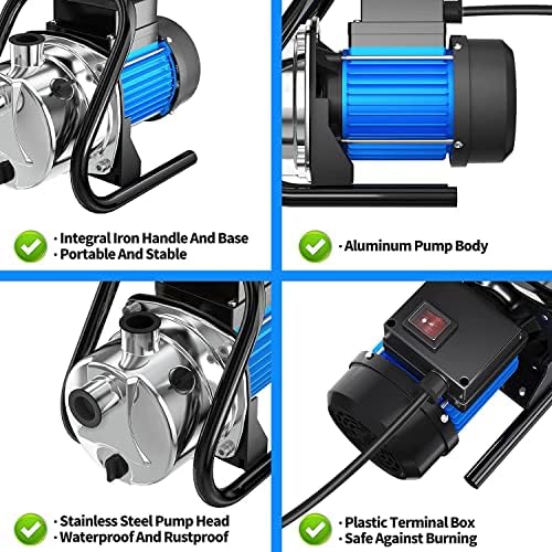 Water Transfer Pump 110V Shallow Well Pump 1.5HP 1600GPH Electric Portable Garden Pressure Booster Pumps for Pool Draining Farm Irrigation Lake Lawn