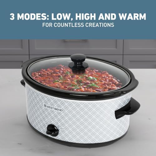 West Bend Slow Cooker 6-Quart Manual Crockery Style with Dishwasher Safe Oval Ceramic Crockpot and Glass Lid Two Temperature Settings Plus Keep Warm, 330-Watts, Black