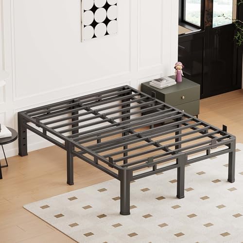 Full Size Bed Frame Metal,14 Inch Heavy Duty Double Layer Platform Black | Easy Assembly,Noise Free,4000lbs Capacity,6 Mattress Stoppers,Round Corner Legs,Headboard Holes,Anti-Slip Rubber Foot Pads