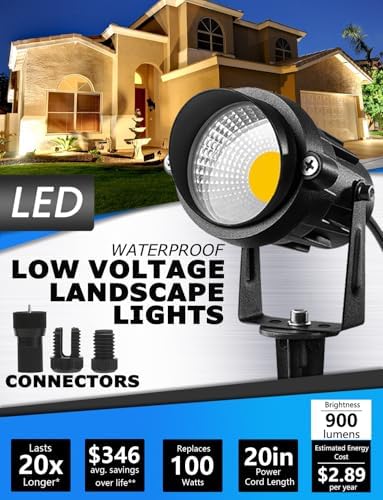 SUNVIE Low Voltage LED Landscape Lights with Spike Stand & Connector 12Pack