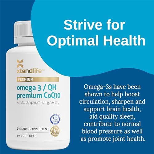 Xtendlife Omega‑3 Fish Oil + CoQ10 Supplement, 30 Day Supply | 1100mg DHA & EPA for Heart, Brain & Joint Support – with Ubiquinol CoQ10, Astaxanthin & Lycopene