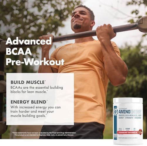 NutraOne Amino Energy BCAA Powder Pre-Workout Supplement with Caffeine Branched Chain Amino Acids to Help Fuel and Recover* (Berry Lemonade - 30