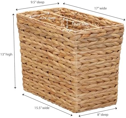 Household Essentials Wicker Magazine Rack, Handwoven Seagrass, Strong Metal Wire Frame, Built-In Handle and Divider, Lightweight, Contemporary, Great for Puzzle Books, Mail and More, Natural