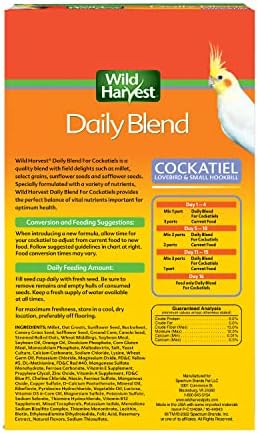 Wild Harvest Daily Blend Nutrition Diet, 2 Pounds, Bird Food for Cockatiels, Lovebirds and Small Hookbills