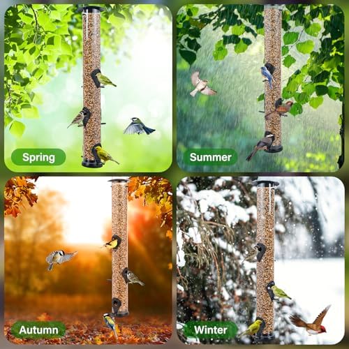 Backyard Expressions Tall Tube Bird Feeder - Durable Hanging Wild Bird Feeder for Wild Birds - 16" Tall, 4-Port Design