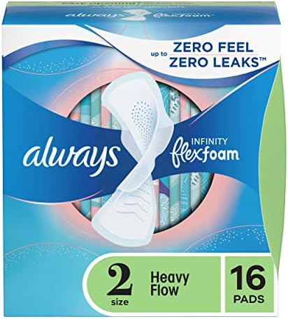 Always Infinity Feminine Pads for Women, Size 2 Heavy Flow Absorbency,with Flexfoam, with Wings, Unscented, 32 Count