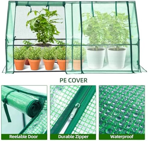 Ohuhu Portable Mini Greenhouse, 71"x36"x36" Greenhouses for Outdoors with Dual Large Zipper Doors & Ground Stakes