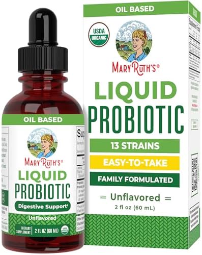 MARYRUTH'S Organic Liquid Probiotic, Digestive & Gut Health, 40 Servings | 2 Billion CFU, 13 Probiotic Strains, Gut Health & Digestive Support, Gas & Bloating Support, Vegan