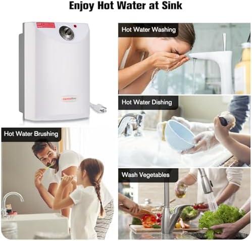Thermoflow Electric Mini Tank Water Heater, 4.0 Gallon 120V Corded Under Sink Small Hot Water Heater for Point of Use Instant Hot Water