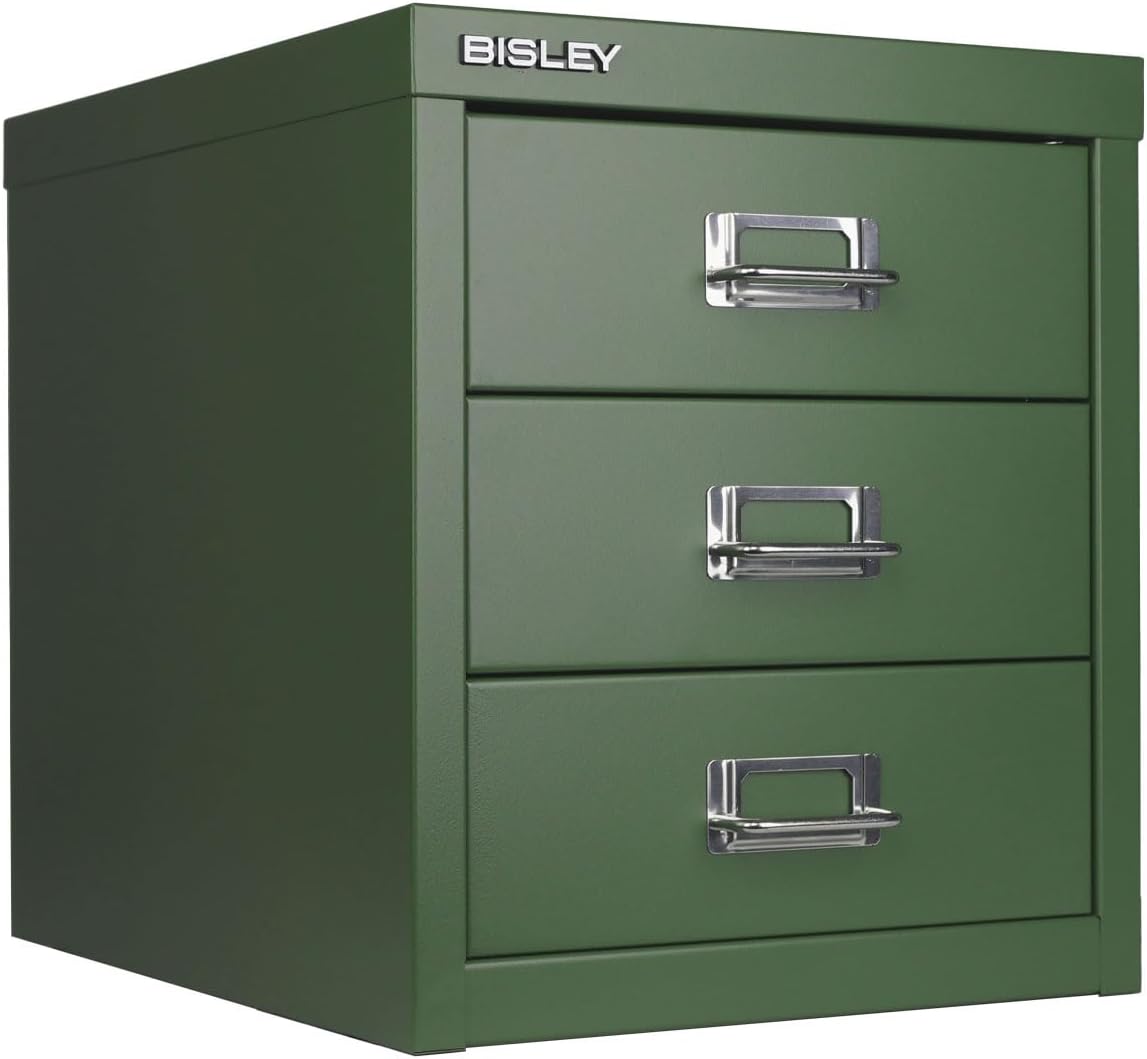 5-Drawer Steel MultiDrawer Cabinet - Orange, by Bisley | Chrome Pull Handles with Label Holders, Powder-Coated Steel, Removable Drawers, Desktop Storage, Labels Included