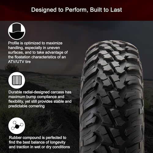 Tusk Terrabite 25x10-12 Radial Tire for UTV/ATV, Medium/Hard Terrain, Heavy Duty 8-Ply Rated Construction, Reinforced Sidewall Tread Armor