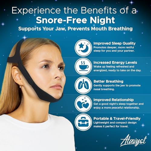 Chin Strap for CPAP Users and Sleeping - Anti Snoring Device | Adjustable Breathable Jaw Strap, Keeps Mouth Closed, Snore Stopper for Men and Women