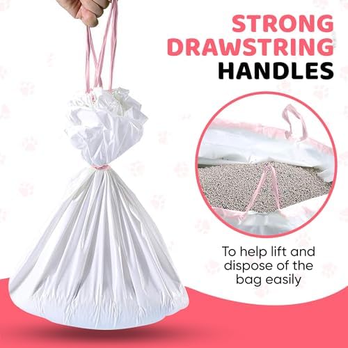 Cat Litter Box Liners 30 Count Drawstring Kitten Waste Bag | leak proof, heavy duty, scratch resistant, litter tray liner, kitty clean up