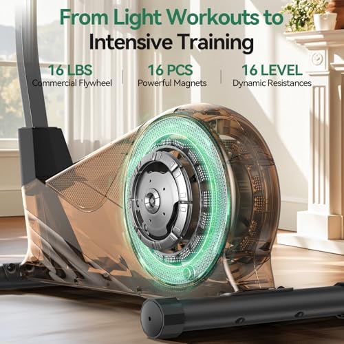 Niceday Elliptical Exercise Machine with 15.5/18/19IN Long Stride | Compact Elliptical Machine for Home Use, 16 Resistance Levels; 400LBS Stable Loading Capacity; Kinomap APP Support