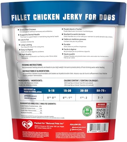 Beloved Pets Dog Treats Chicken Jerky 1.5 lb – Dog Food & High Protein Chews for Large