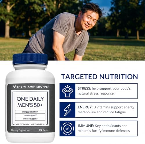 The Vitamin Shoppe Brand One Daily Men's 50+ Multivitamin, 60 Tablets | Includes Magnesium, Zinc, Calcium and More, Energy Stress & Immune Support