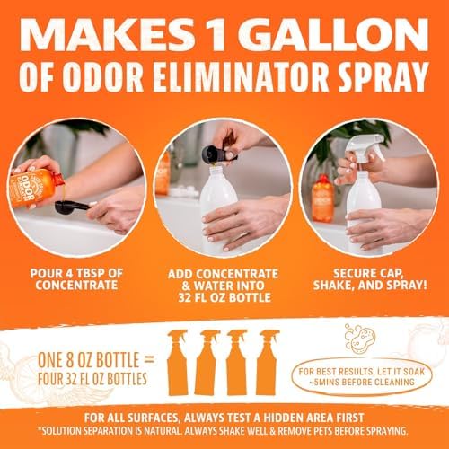 Angry Orange Pet Odor Eliminator 8 oz. bottle- Industrial Strength Pet Odor Remover - Makes (4) 32oz. Bottles - 1 Gallon - Neutralizes and Sanitizes Tough Pet Odors Fast