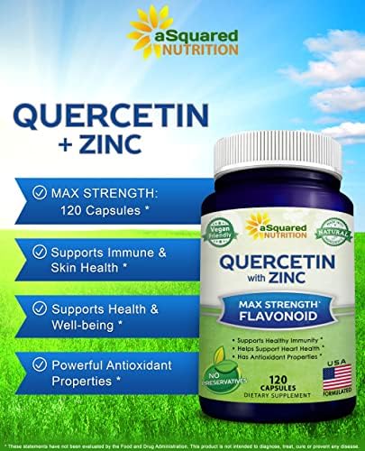 Quercetin with Zinc Supplement - 1000mg Per Serving - 120 Capsules
