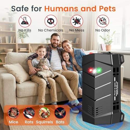 Rodent Repellent for Car Engines, Battery Powered Ultrasonic Mouse Squirrel Repellent, Under Hood Rat Repellent for Car, Garage, Basement, Warehouse