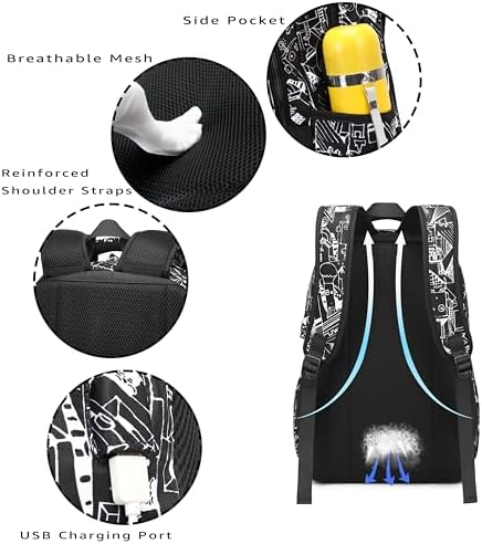 Asge Large Nylon Backpacks for Boys & Girls, Waterproof Satchel with Print, School Bags for 8-16 Years