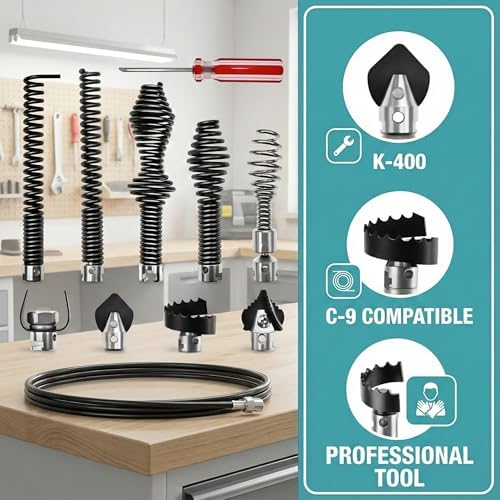 Drain Snake Drill Attachment Auger Cutter Kit compatible with RIDGID K-400 C-4 C-6 C-7 C-8 C-9 Models, 10 Pieces for 5/8 Inch Drain Snake Cable
