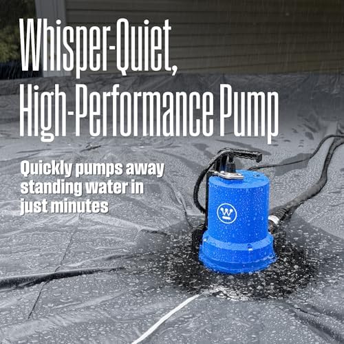 Westinghouse - 1/4 HP Pool Cover Pump, Automatic Submersible Pump with 25ft Power Cord, 1800 GPH Water Removal for Pool, Hot Tubs