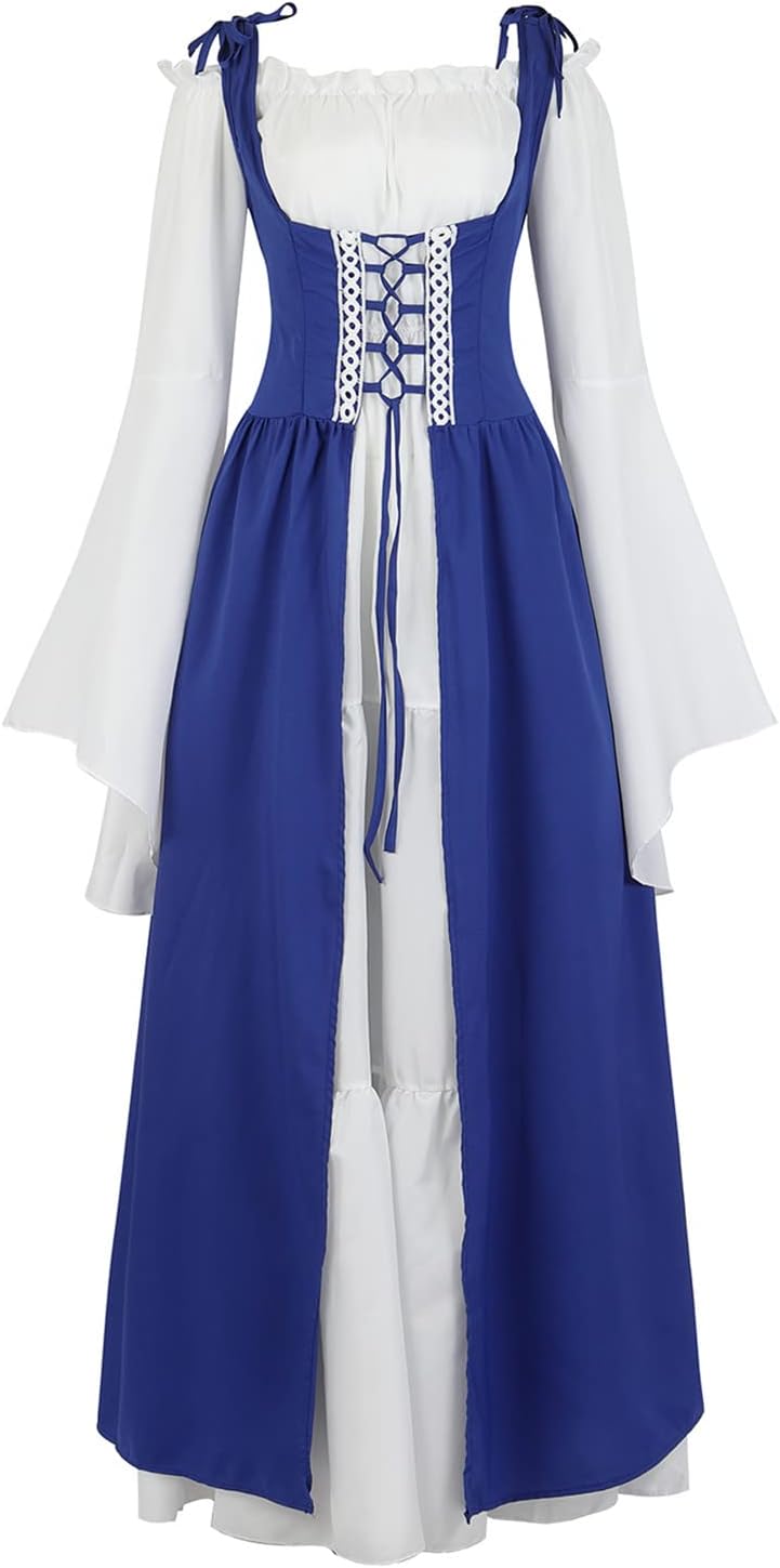 Kranchungel Renaissance Costume Women Dress: Flowy Long Sleeve Medieval Dress for Renaissance Faires & Medieval Festival