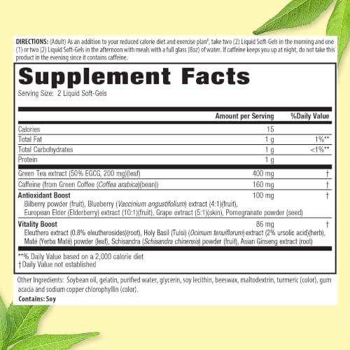 Applied Nutrition Green Tea Fat Burner Green Tea Extract 30 Liquid Softgels | Green Tea Extract with EGCG + Green Coffee Bean Extract | Supports Calorie Burn Energy & Antioxidant Defense | 30 Softgels