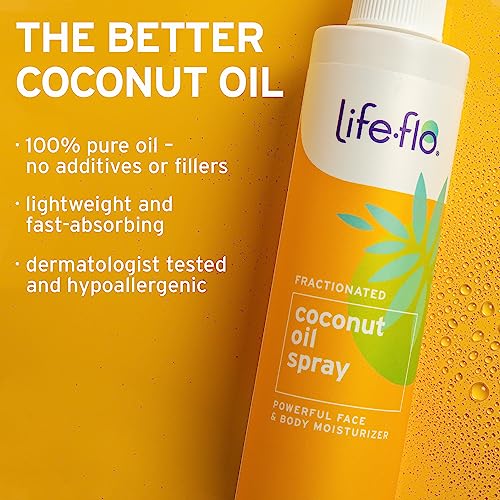 LIFE-FLO Fractionated Coconut Oil Spray, 8 fl oz | Lightweight Moisture for Skin, Hair & Nails - Fast Absorbing Liquid Coconut Oil - Hypoallergenic