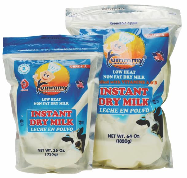 Yummmy 64 oz, Instant Nonfat Skimmed Powdered Dry Milk - Leche en polvo, 64 Oz, Grade A, Kosher Halal Certified, Made in USA