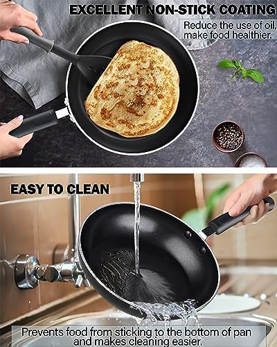 Cook N Home 8-Piece Nonstick Pot and Pan Set with Lid Induction Compatible | Cookware Set Includes Saucepan with Lid, Stockpot with Lid, Frying Pan, Kitchenware set Non Stick, Black