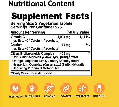 Ester-Vitamin C with Citrus Bioflavonoids 500 Milligrams 450 Veg Tabs