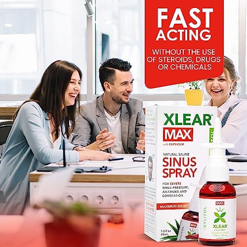 Xlear Max Natural Nasal Spray with Xylitol, 1.5 fl oz (Pack of 4) | Strong Formula with Capsicum and Aloe Vera for Servere Sinus Pressure Relief, Nasal Decongestant, Headache, Dry Nose